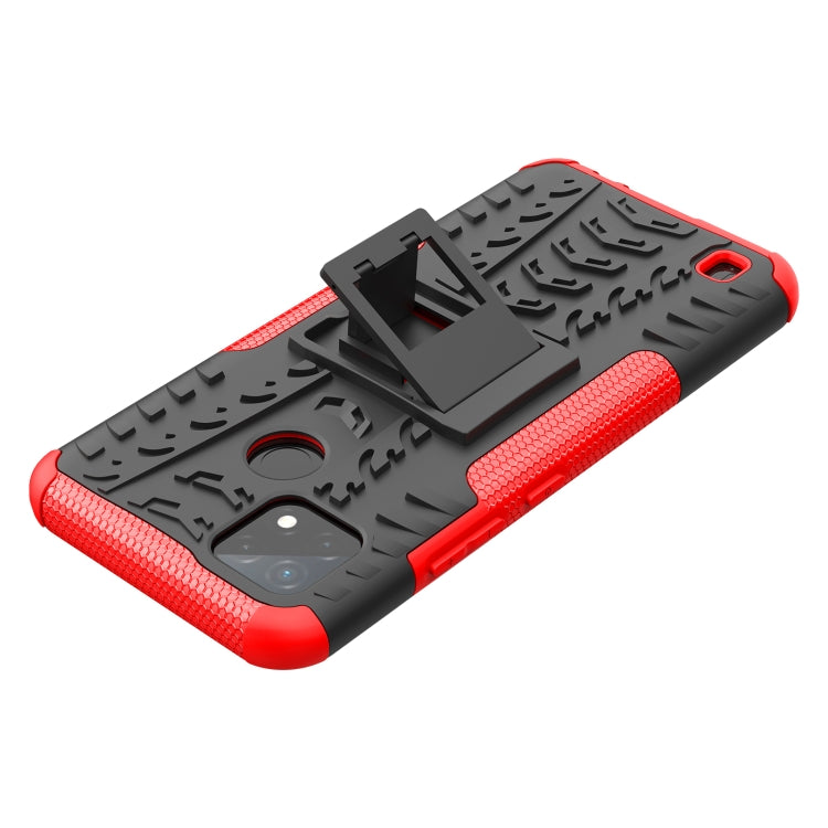 Red tire-texture TPU/PC phone case with holder stand and textured back