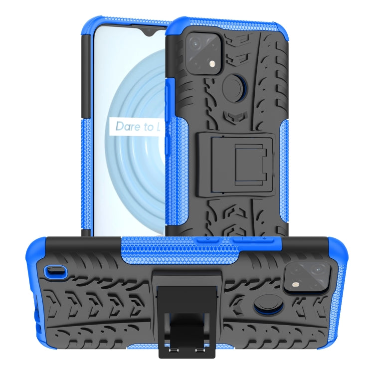 Blue tire-texture TPU/PC phone case with built-in holder and camera cutout