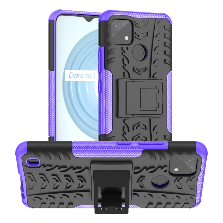 Purple tire-texture TPU/PC phone case with built-in holder and textured grip