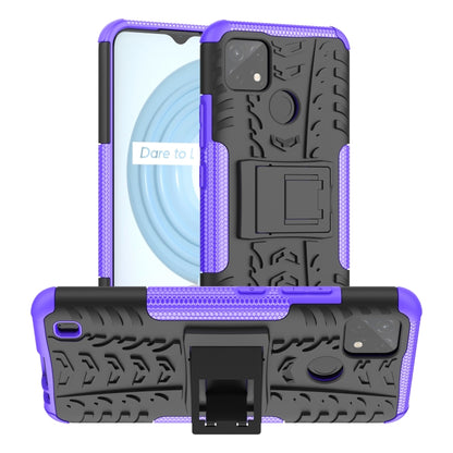 Purple tire-texture TPU/PC phone case with built-in holder and textured grip