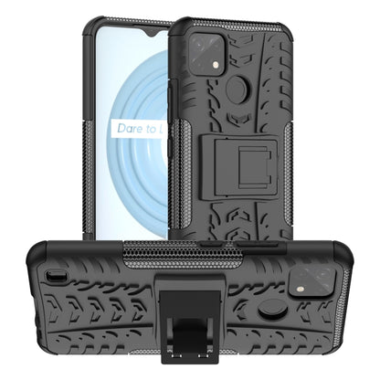 Black tire-texture TPU/PC phone case with built-in holder and camera cutout