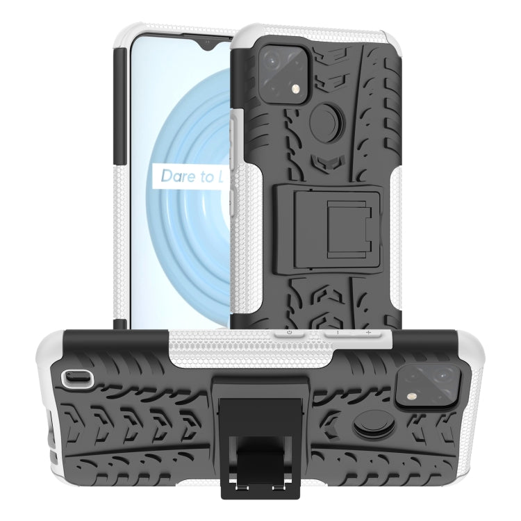 Red tire-texture TPU+PC phone case with built-in holder, raised edges, cover for camera