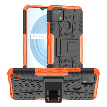 Orange tire-texture TPU+PC phone case with built-in holder, raised edges, camera cover