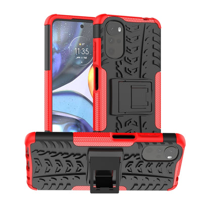 Red tire-texture TPU+PC phone case with built-in holder and camera protection