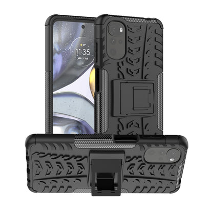 Black tire-texture TPU+PC phone case with built-in holder and camera protection