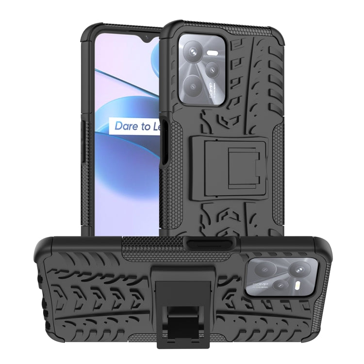 Black textured phone case with built-in holder and raised camera frame