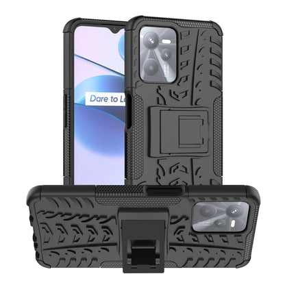 Black textured phone case with built-in holder and raised camera frame