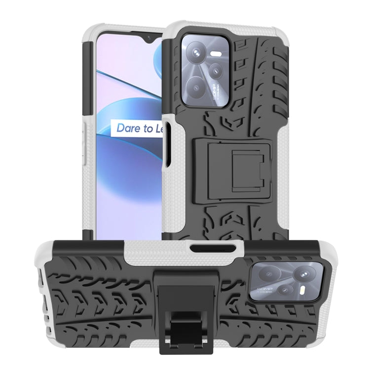 White and black textured phone case with built-in holder and raised camera frame