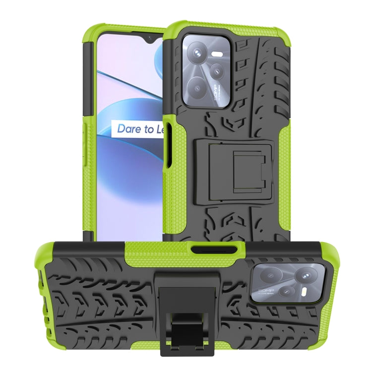 Green and black textured phone case with built-in holder and raised camera frame