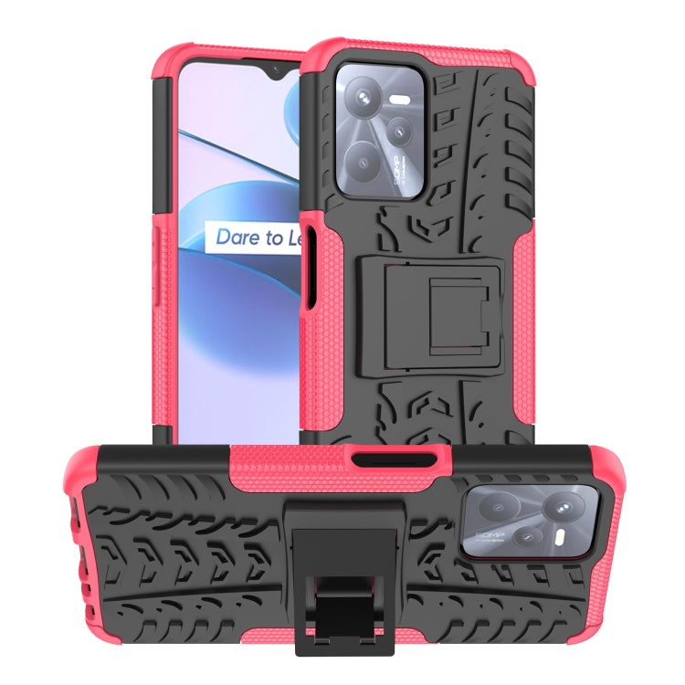 Red and black textured phone case with built-in holder and raised camera frame