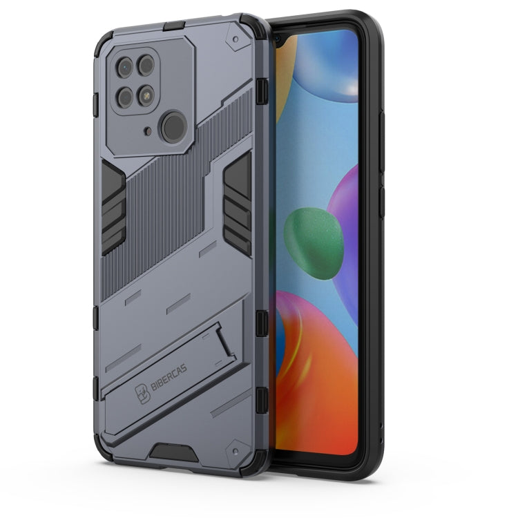 Gray rugged phone case with raised camera protection and textured grip