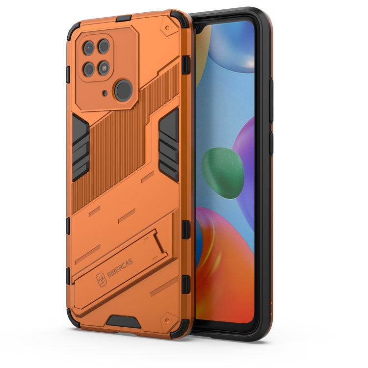 Orange rugged phone case with textured pattern and raised camera cutouts