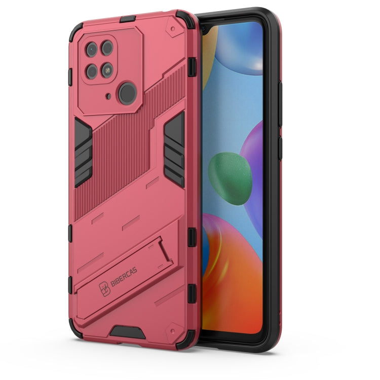 Red rugged phone case with armor frame and camera cutouts for Xiaomi Redmi 10C 4G