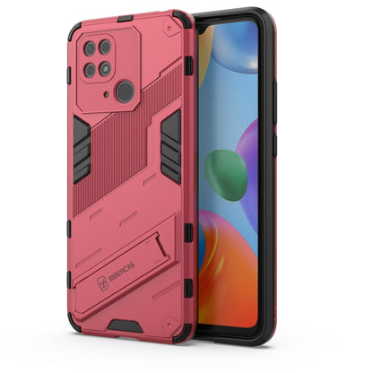 Red rugged phone case with armor frame and camera cutouts for Xiaomi Redmi 10C 4G