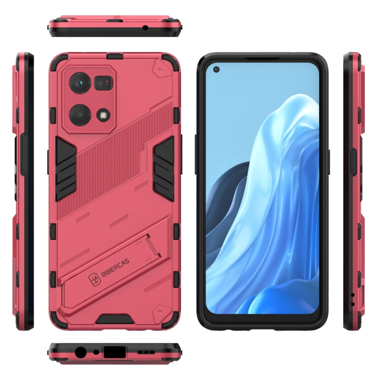 Light red 2-piece rugged TPU phone case with holder, shockproof for OPPO Reno7 4G