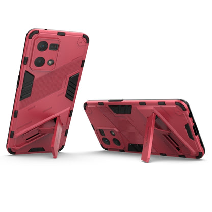 Light red rugged TPU phone case with stand holder, shockproof for OPPO Reno7 4G