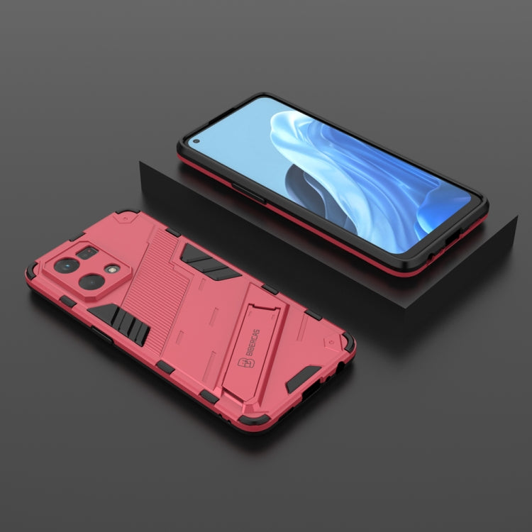 Light red TPU phone case with screen bumper and holder, shockproof for OPPO Reno7 4G