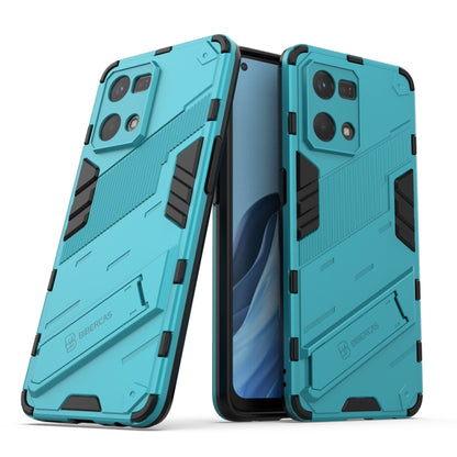 Blue-green rugged TPU phone case with holder, shockproof for OPPO Reno7 4G