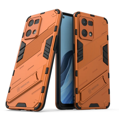 Orange rugged TPU phone case with holder, shockproof for OPPO Reno7 4G