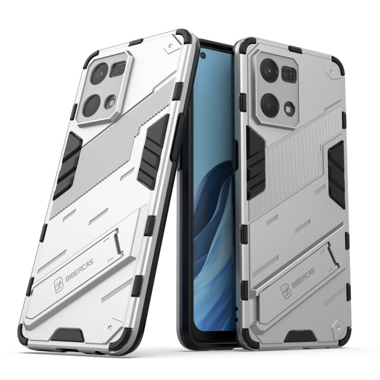 White rugged TPU phone case with holder, shockproof for OPPO Reno7 4G