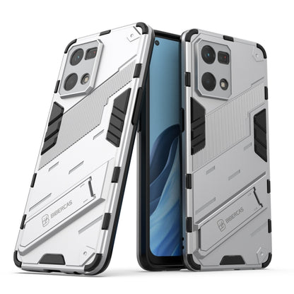 White rugged TPU phone case with holder, shockproof for OPPO Reno7 4G