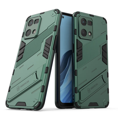 Green rugged TPU phone case with holder, shockproof for OPPO Reno7 4G