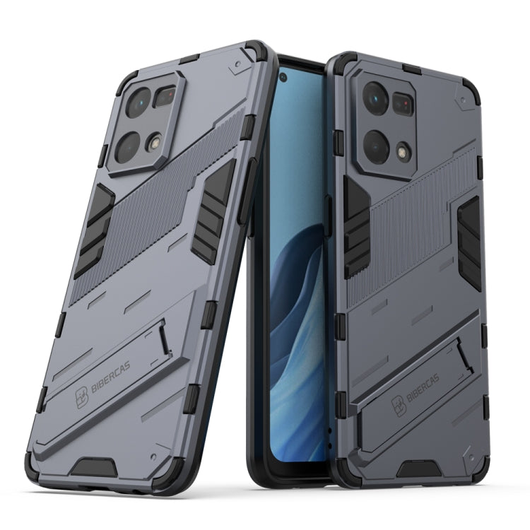 Grey rugged TPU phone case with holder, shockproof for OPPO Reno7 4G
