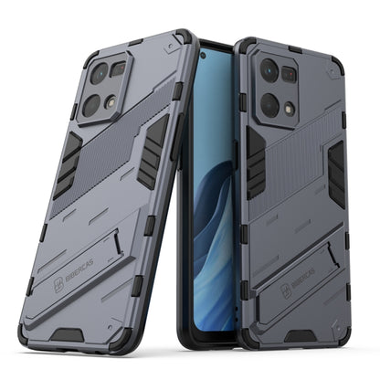 Grey rugged TPU phone case with holder, shockproof for OPPO Reno7 4G