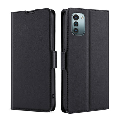 Ultra-thin black leather phone case with side buckle for Nokia G21/G11
