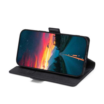 Ultra-thin black leather phone case with side buckle, kickstand viewing angle
