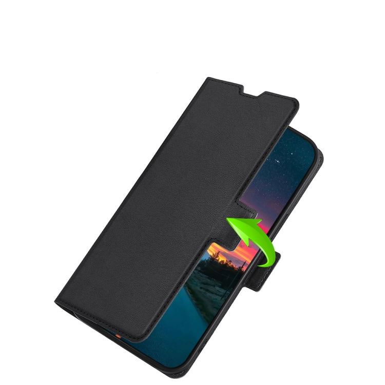Ultra-thin black leather phone case with side buckle and front flip cover