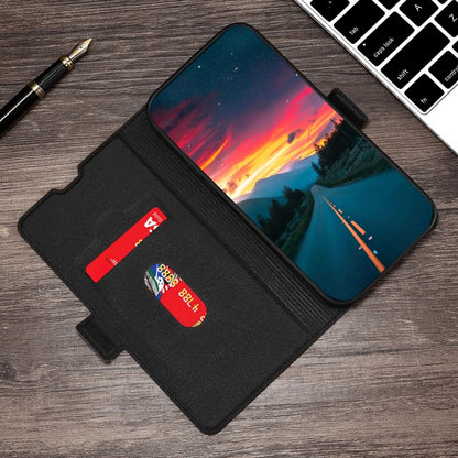 Ultra-thin black leather phone case with side buckle and card slots