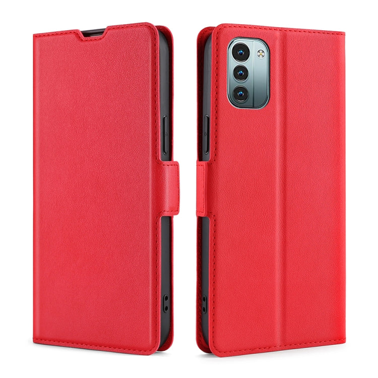 Ultra-thin red leather phone case with side buckle for Nokia G21/G11