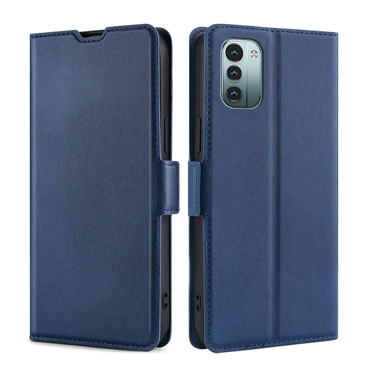 Ultra-thin blue leather phone case with side buckle for Nokia G21/G11