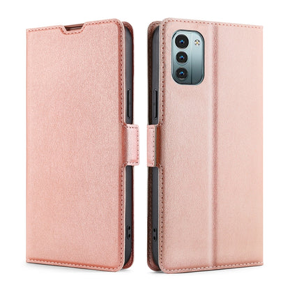 Ultra-thin rose gold leather phone case with side buckle for Nokia G21/G11