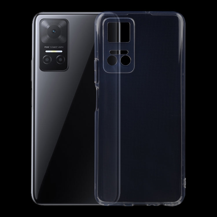Transparent TPU phone case with camera cutouts, front and back views