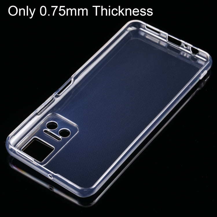 Transparent TPU phone case shown from the corner for slim 0.75mm profile
