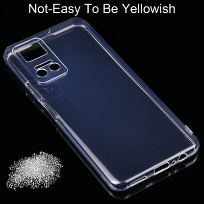 Transparent TPU phone case with rear cutouts and raised edges for protection