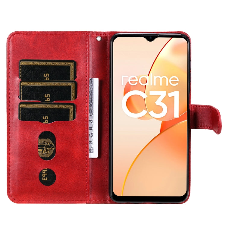 Red flip leather phone wallet case with card slots, zipper pocket, and magnetic closure.