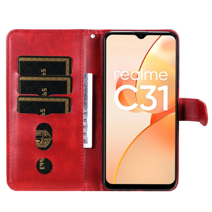Red flip leather phone wallet case with card slots, zipper pocket, and magnetic closure.