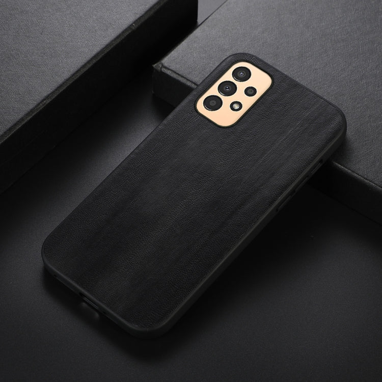 Textured PU phone case with camera cutouts, black, side view