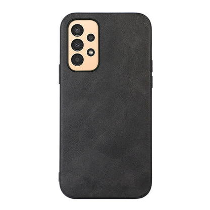 Cowhide-texture PU phone case in black, front view with camera cutout