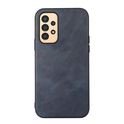 Cowhide-texture PU phone case in navy, front view with camera cutout