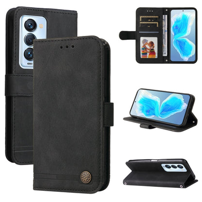 Black leather folio phone case with card slots, stand cover, and metal button