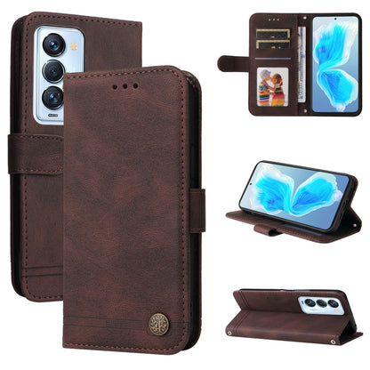 Brown leather folio phone case with card slots, stand cover, and metal button
