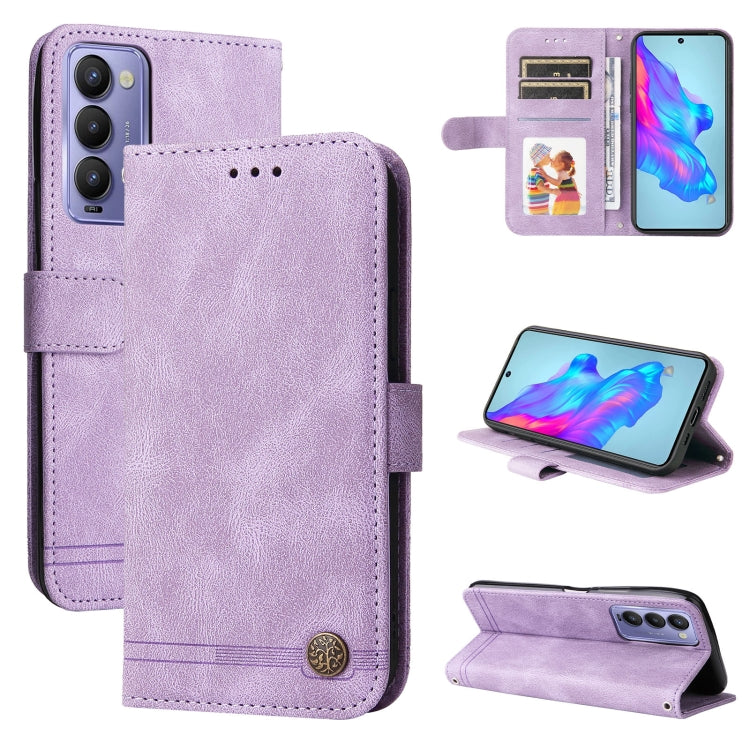 Purple leather folio phone case with metal button, card slots and kickstand support