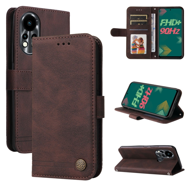 Brown leather wallet phone case with metal button, folio cover and kickstand
