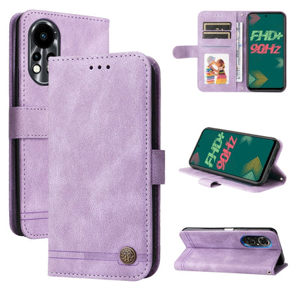 Purple leather wallet phone case with metal button, folio cover and kickstand
