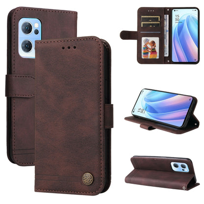 Brown leather folio phone case with metal button, card slots, and kickstand.