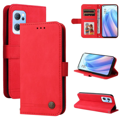 Red leather phone wallet case with flap, metal button, card slots, and kickstand.